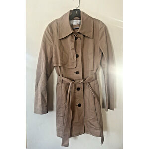 Hanii Y Classic Belted Trench Coat Jacket Cotton Blend Beige Tan Size 40 Women